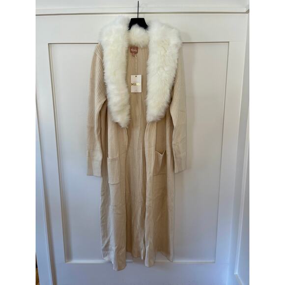 Show Me Your Mumu Lombardi Long Cardi Snowy White Faux Fur Size XL - Picture 2 of 4